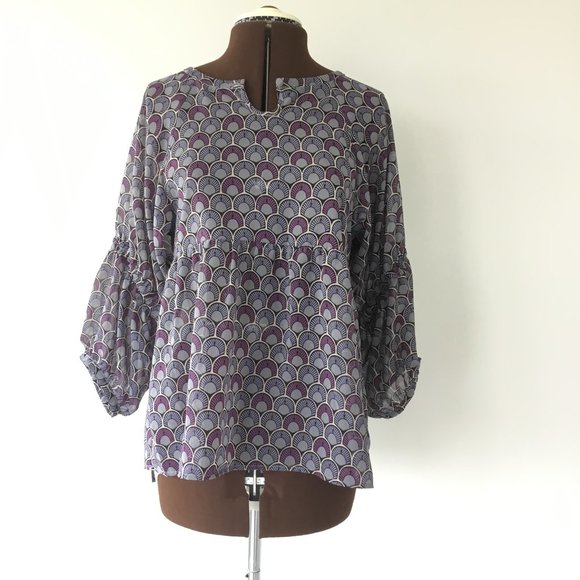 Purple Print Empire Waist Pullover Top - Picture 1 of 7
